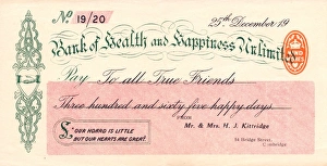 Currency Gallery: Cheque from the Bank of Health and Happiness Unlimited
