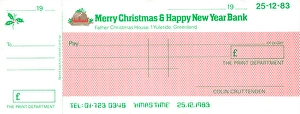 Currency Gallery: Cheque from the Merry Christmas & Happy New Year Bank