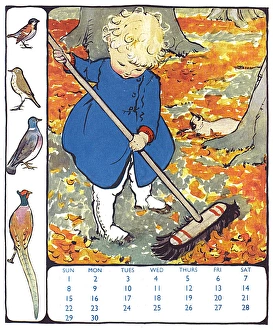Child sweeping autumn leaves by Muriel Dawson Child sweeping autumn leaves by Muriel Dawson