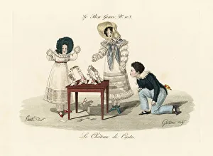 Children building a house of cards on a table, 19th century Children building a house of cards on a table, 19th century
