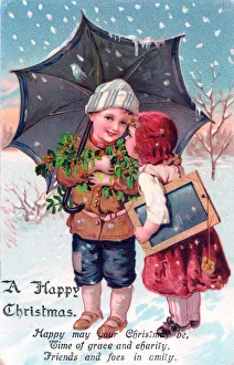 Children in the snow on a Christmas postcard Children in the snow on a Christmas postcard