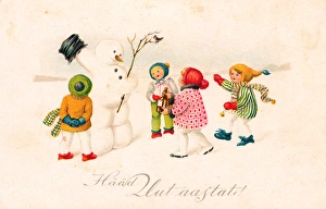 Children with snowman on an Estonian New Year postcard Children with snowman on an Estonian New Year postcard
