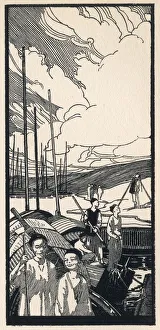 <b class=qtipBold><figcaption>China Clay - The Cang</figcaption></b><br>China Clay - The Cang. Florence Mary Anderson / Molly MacArthur (1893-1972) had two distinct styles of illustration. From the middle of the 1920s, she moved on from earlier highly-decorative fairy art to produce beautiful monotone woodcuts in a distinctly oriental style. This artwork (as seen here) was produced under the name Molly MacArthur, or F.M. MacArthur. 1922<br><em>© The Florence Mary Anderson Collection / Mary Evans Picture Library</em> China Clay - The Cang