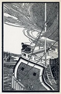 <b class=qtipBold><figcaption>China Clay - Escape</figcaption></b><br>China Clay - Escape. Florence Mary Anderson / Molly MacArthur (1893-1972) had two distinct styles of illustration. From the middle of the 1920s, she moved on from earlier highly-decorative fairy art to produce beautiful monotone woodcuts in a distinctly oriental style. This artwork (as seen here) was produced under the name Molly MacArthur, or F.M. MacArthur. 1922<br><em>© The Florence Mary Anderson Collection / Mary Evans Picture Library</em> China Clay - Escape