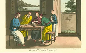 Four Chinese merchants playing the game of odd or Four Chinese merchants playing the game of odd or