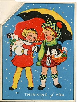 Christmas card, children in the snow Christmas card, children in the snow