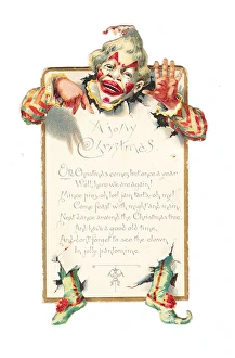 Christmas card with a clown breaking through Christmas card with a clown breaking through