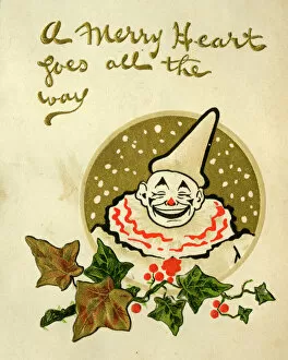 Christmas card, clown in snow