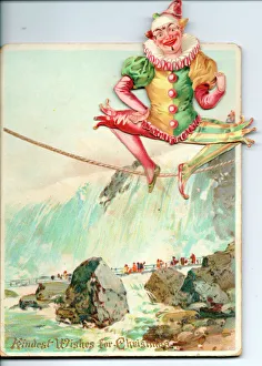 Christmas card with a clown on a tightrope Christmas card with a clown on a tightrope