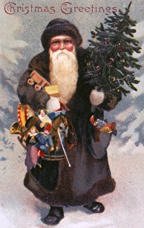 Christmas card, Father Christmas with presents Christmas card, Father Christmas with presents