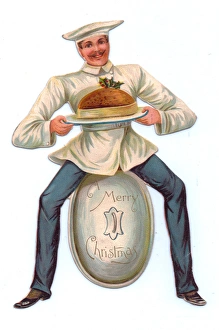 Christmas card in the shape of a chef holding a pudding Christmas card in the shape of a chef holding a pudding
