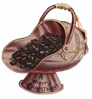 Christmas card in the shape of a coal scuttle