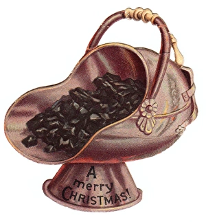 Christmas card in the shape of a coal scuttle Christmas card in the shape of a coal scuttle