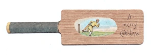 Christmas card in the shape of a cricket bat Christmas card in the shape of a cricket bat