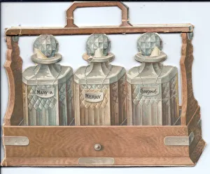 Christmas card in the shape of three decanters Christmas card in the shape of three decanters