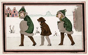 Christmas - Three Dutch girls walk through the snow Christmas - Three Dutch girls walk through the snow