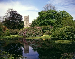 Church and pond at Arlington Court, North Devon Church and pond at Arlington Court, North Devon