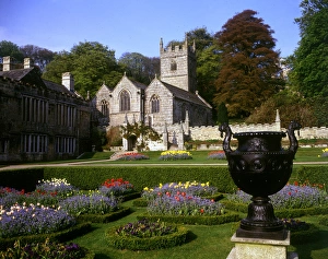 Church, urn and garden, Lanhydrock House, Cornwall Church, urn and garden, Lanhydrock House, Cornwall