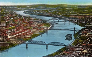 Cincinnati, Ohio, USA, Aerial View of Ohio River and Bridges