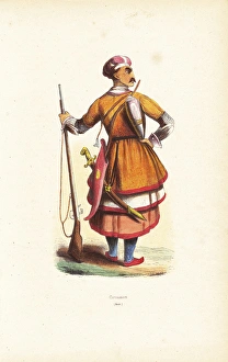 Circassian man carrying a musket, curved sword Circassian man carrying a musket, curved sword