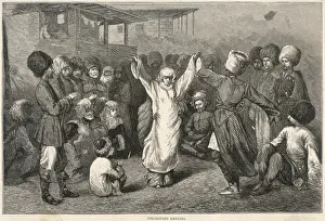 Prints of A Circassian pair perform a traditional dance amid a circle of solemn spectators Dance Prints: Circassians Dancing: Traditional Circassian Dance Print