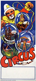 Circus poster with clown and acrobats Circus poster with clown and acrobats