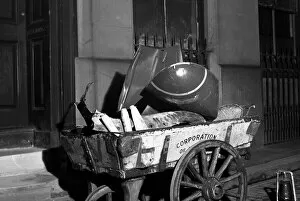 The London Blitz Collection: City of London handcart with scrap bomb metal, WW2