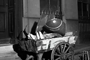 City of London handcart with scrap bomb metal, WW2 City of London handcart with scrap bomb metal, WW2