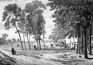 Prints of The Common enjoyed by riders, strollers and dogs... Date: 1823 London Prints: Clapham Common Print 1823