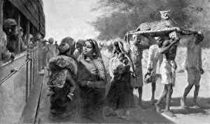 Prints of Third class passengers. Date: 1894 Cheetah Prints: Third Class Passengers on an Indian Train, 1894 Print