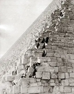 Climbing the Great Pyramid of Giza, circa 1890 Egypt Art Prints