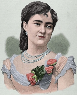 Clotilde Cerda (1852-1926). Engraving. Colored Clotilde Cerda (1852-1926). Engraving. Colored