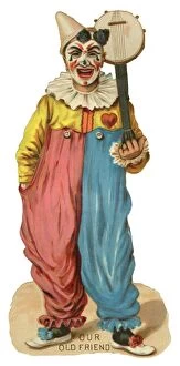 Stringed Gallery: Clown with banjo on a Victorian scrap