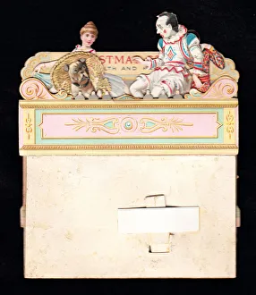 Clown, woman and dog on a Christmas card Clown, woman and dog on a Christmas card