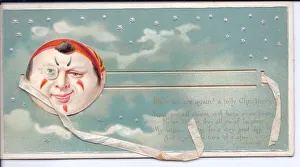 Clown's smiling face on a movable Christmas card Clown's smiling face on a movable Christmas card