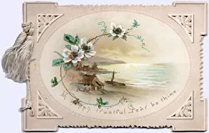 Tassels Gallery: Coastal scene with flowers on a New Year card