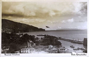 Portuguese Gallery: Coastal view of Funchal, Madeira with seaplane taking off