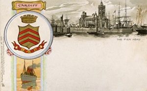 The Coat of Arms of Cardiff and view of the Pier Head The Coat of Arms of Cardiff and view of the Pier Head