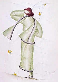 <b class=qtipBold><figcaption>Coat by Vionnet 1923</figcaption></b><br>Simple tailored costume & matching scarf by Madeleine Vionnet translated into a sketch with futurist / cubist aplomb.<br><em>© Mary Evans Picture Library</em> Coat by Vionnet 1923