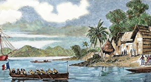 Colonialism. First African expeditions. French ship heading Colonialism. First African expeditions. French ship heading