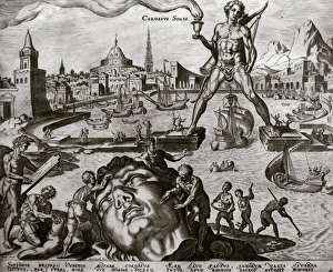 The Colossus of Rhodes. Engraving by Philip Galle (1537-1612 The Colossus of Rhodes. Engraving by Philip Galle (1537-1612