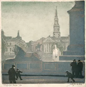 Colour Woodcut print of Trafalgar Square, London Colour Woodcut print of Trafalgar Square, London