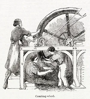 Combing wheel in a Glasgow carpet factory Combing wheel in a Glasgow carpet factory