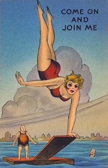 Come on and join me! - girl flies off a diving board Come on and join me! - girl flies off a diving board
