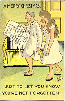 Comic postcard, ambiguous Christmas invitation Date: early 20th century Comic postcard, ambiguous Christmas invitation Date: early 20th century