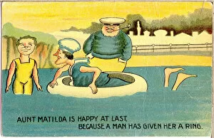Inflatable Gallery: Comic postcard, Aunt Matilda bathing in the sea in an inflatable ring Date