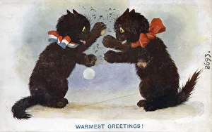 Comic postcard, Two black cats on greetings card Comic postcard, Two black cats on greetings card