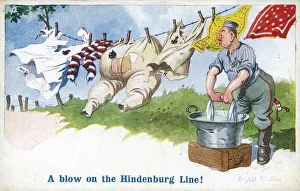 Comic postcard, A blow on the Hindenburg Line, WW1 - a satirical comment on the German Comic postcard, A blow on the Hindenburg Line, WW1 - a satirical comment on the German