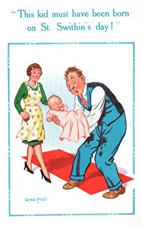 Motherhood Gallery: Comic postcard, born on St Swithins Day