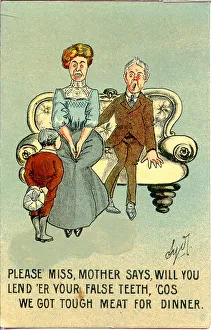 Comic postcard, Boy lets out a secret Date: early 20th century Comic postcard, Boy lets out a secret Date: early 20th century